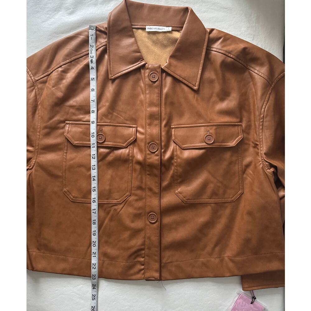 New Avec Les Filles Faux Leather Shacket in Cognac Women's Size L - Picture 8 of 8